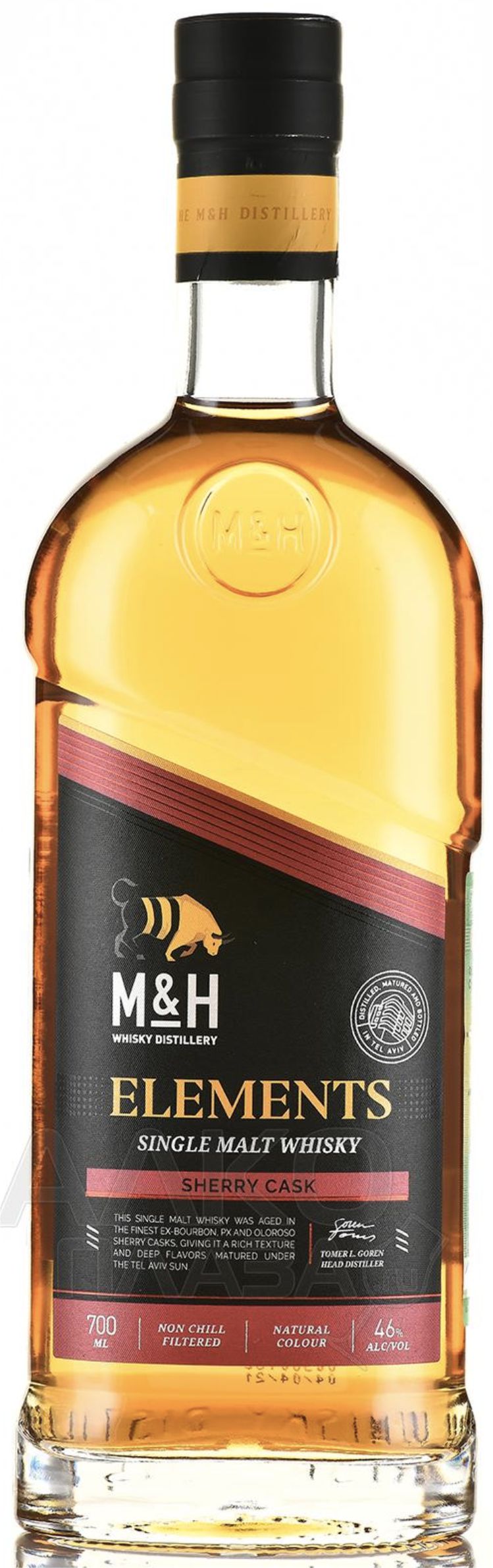 Виски односолодовый Эм энд Эйч Элементс Шерри "M & H Elements Sherry" в подарочной коробке креп 46%, емк 0,7л