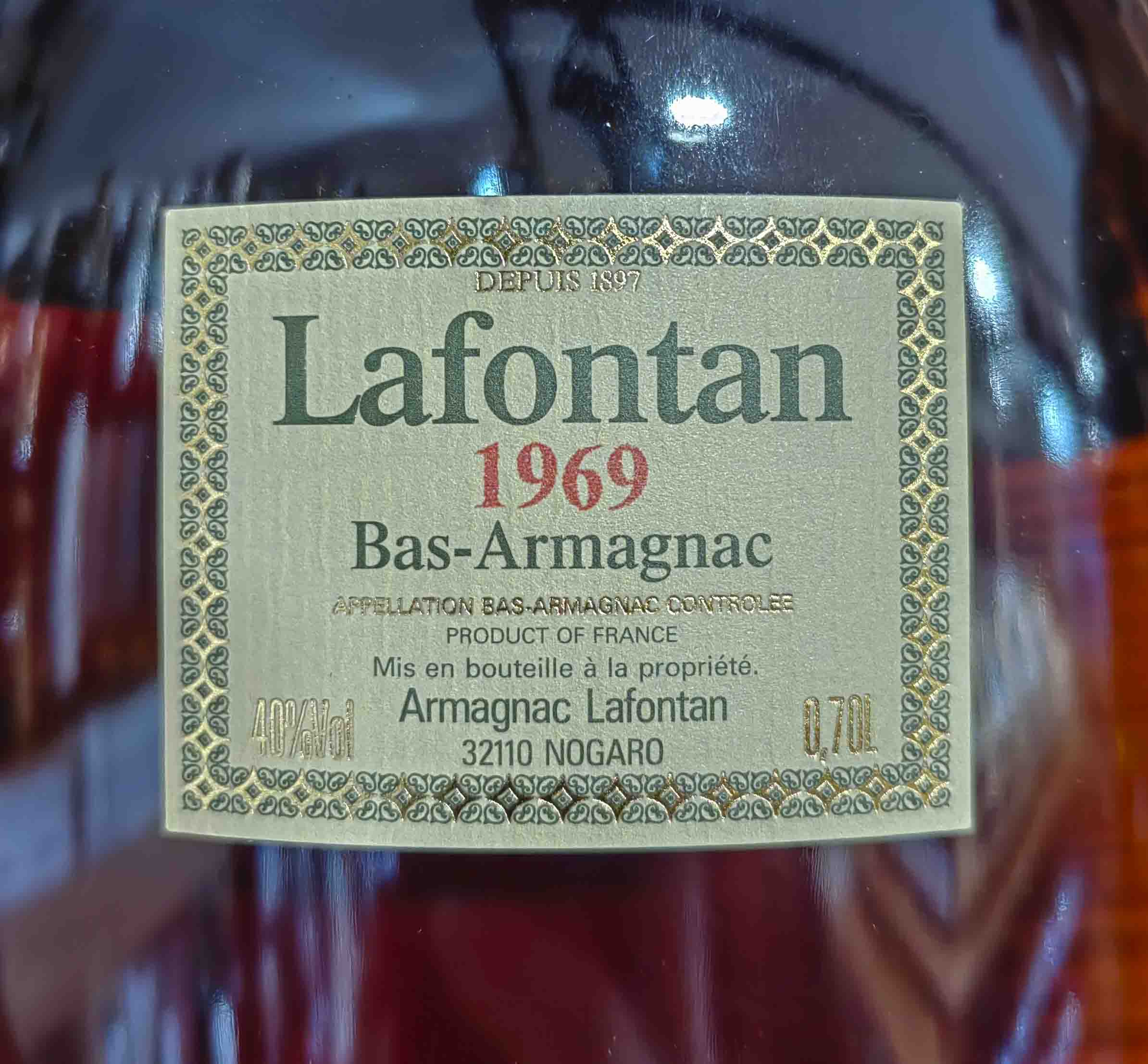 Этикетка Арманьяк Лафонтан Миллезиме 1969 0,7л
