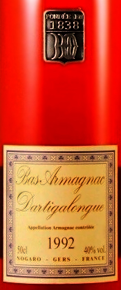 Этикетка Арманьяк "Винтаж 1992. Ба Арманьяк. Дартигалон" креп 40%, емк 0,5л