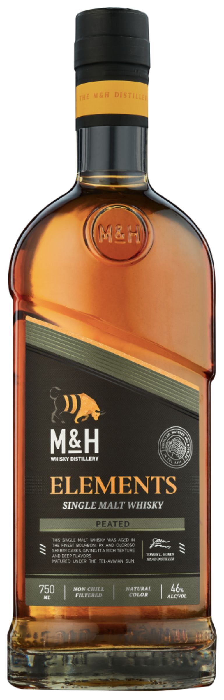 Виски односолодовый Эм энд Эйч Элементс Питед "M&H Elements Peated"  в подарочной коробке креп 46%, емк 0,7л