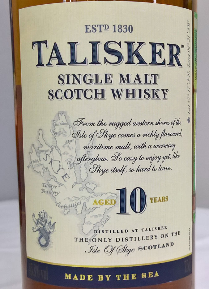 Этикетка Виски Талискер 10 лет, 0.75 л