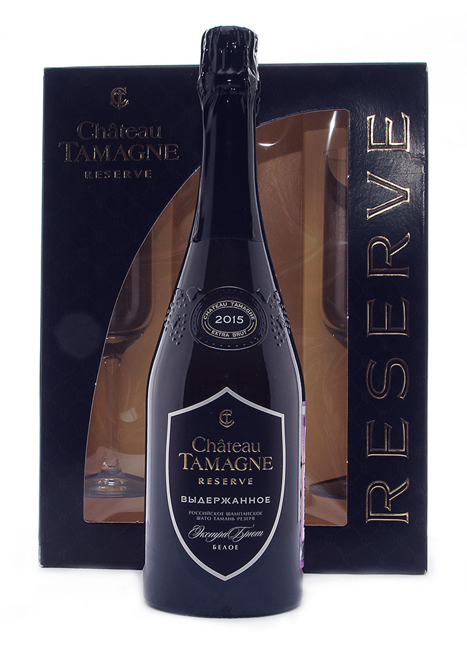 Игристое "Шато Тамань Резерв" выдержанное экстра брют белое 2015г 0,75 л. п/у с бокалами