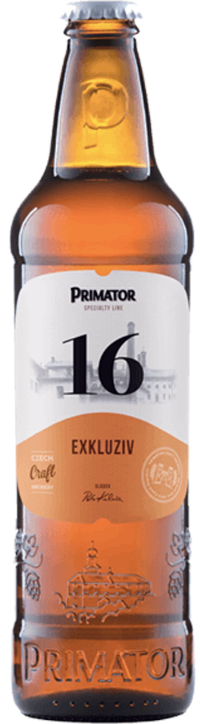 Пиво Приматор 16 Эксклюзив солодовое светл. пастеризован. фильтрован. 0,5л бут. алк.7,5%