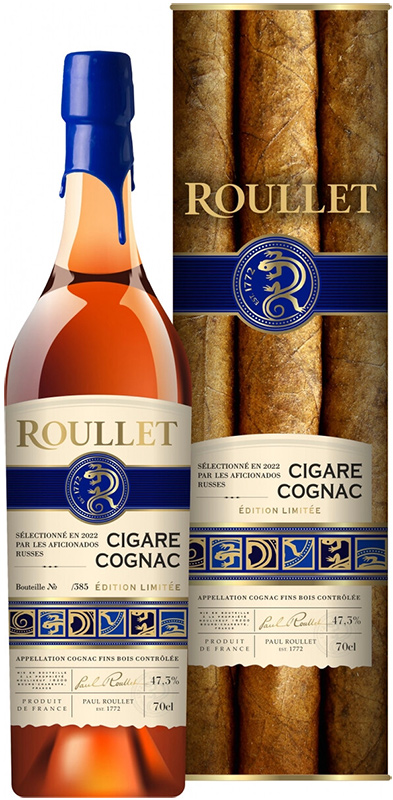 КОНЬЯК коллекционный очень старый "Рулле Сигар Фэн Буа" креп. 47.3%, емк  0.7л. у тубе