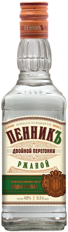 Водка особая "ПЕННИК ДВОЙНОЙ ПЕРЕГОНКИ РЖАНОЙ" креп 40%, емк 0,5л