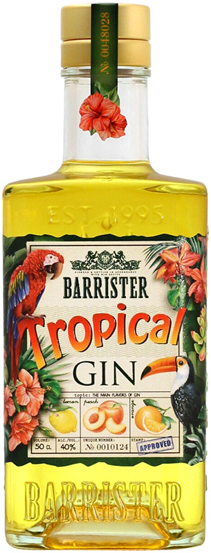 ДЖИН дистиллированный "BARRISTER TROPICAL FRUITS (БАРРИСТЕР ТРОПИЧЕСКИЕ ФРУКТЫ)"  креп 40%, емк 0,7л