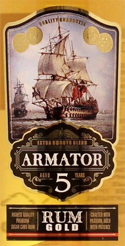 Этикетка РОМ выдержанный "АРМАТОР ЗОЛОТОЙ (ARMATOR GOLD)" креп 40%, емк 0.05л.