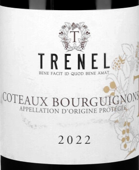 Этикетка ВИНО сортовое ординарное "Кото Бургиньон Тренель"  2022г сухое красное креп 7,5%, емк  0.75л.