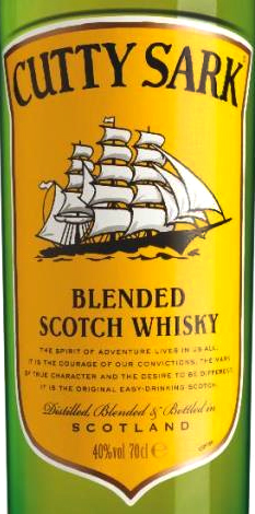 Этикетка ВИСКИ шотландский купажированный "Катти Сарк" креп 40%, емк  0.7л.