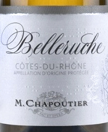 Этикетка ВИНО ординарное "Кот дю Рон Блан Бельрюш М. Шапутье" сухое белое  креп 14%, емк 0.75л.