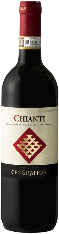 ВИНО ординарное "Кьянти Джеографико" 2021г сухое красное  креп 12,5%, емк 0.75л.