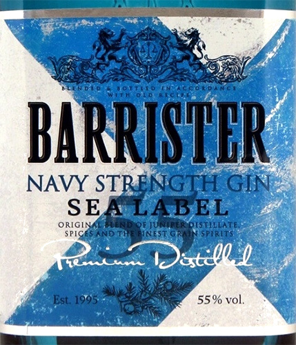Этикетка Джин дистиллированный "BARRISTER NAVY STRENGTH (БАРРИСТЕР НЕВИ СТРЕЙНДЖ)"  креп 55%, емк 0,7л
