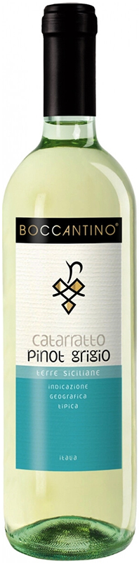 ВИНО ординарное "Боккантино Катарратто Пино Гриджио Терре Сицилиане" 2020г сухое белое креп. 12%, емк  0.75л.