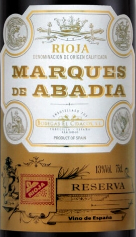 Этикетка ВИНО марочное "Маркес де Абадиа Резерва" сухое красное  креп 13,5%, емк 0.75л.