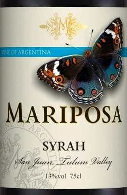 Этикетка Вино столовое Марипоса Сира  2019г  красное сухое креп. 12,5%, емк  0,75л