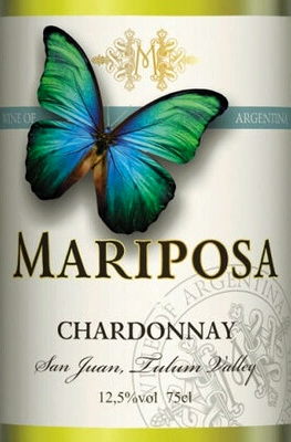 Этикетка Вино столовое Марипоса Шардоне 2019г   белое сухое креп 12,5%, емк  0,75л