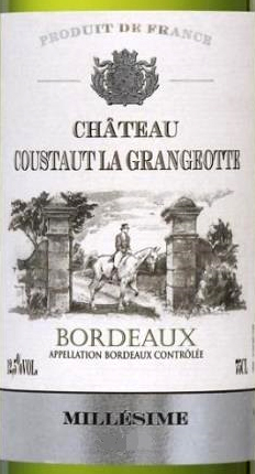 Этикетка ВИНО ординарное "Шато Кусто ля Гранжот"  2021г сухое белое  креп 7,5%, емк 0.75л.