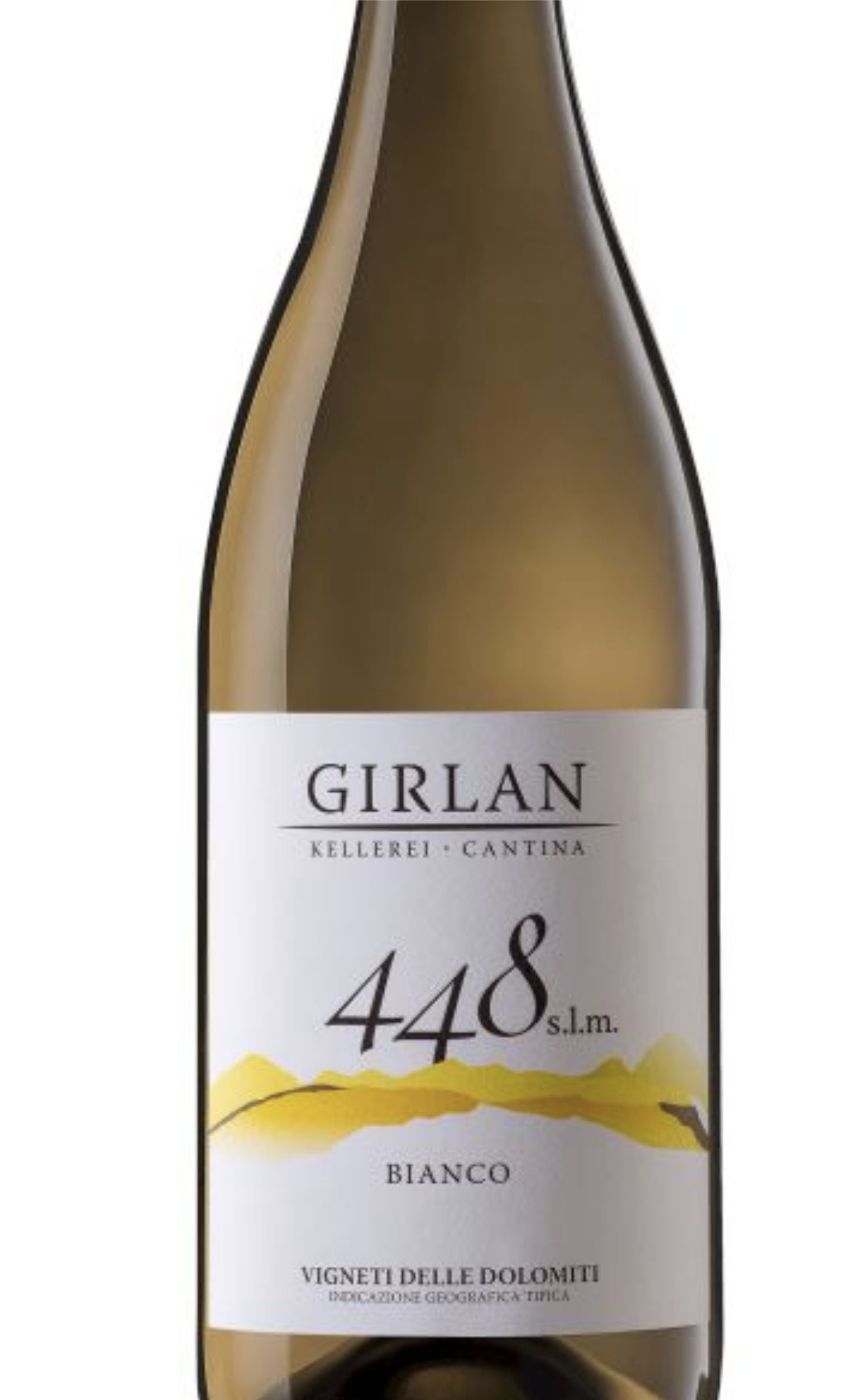 Этикетка Вино с защищенным географическим указанием "448 с.л.м. Гирлан Бьянко" сухое белое, креп. 12,5%,  емк 0,75л