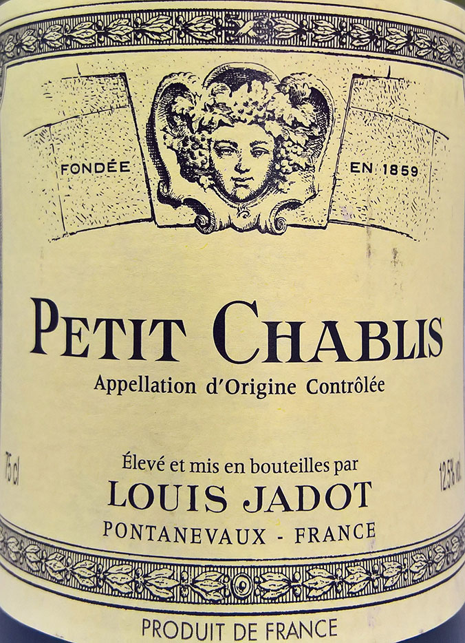 Этикетка Пти Шабли Луи Жадо 2015 г. белое сухое 0,75 л.