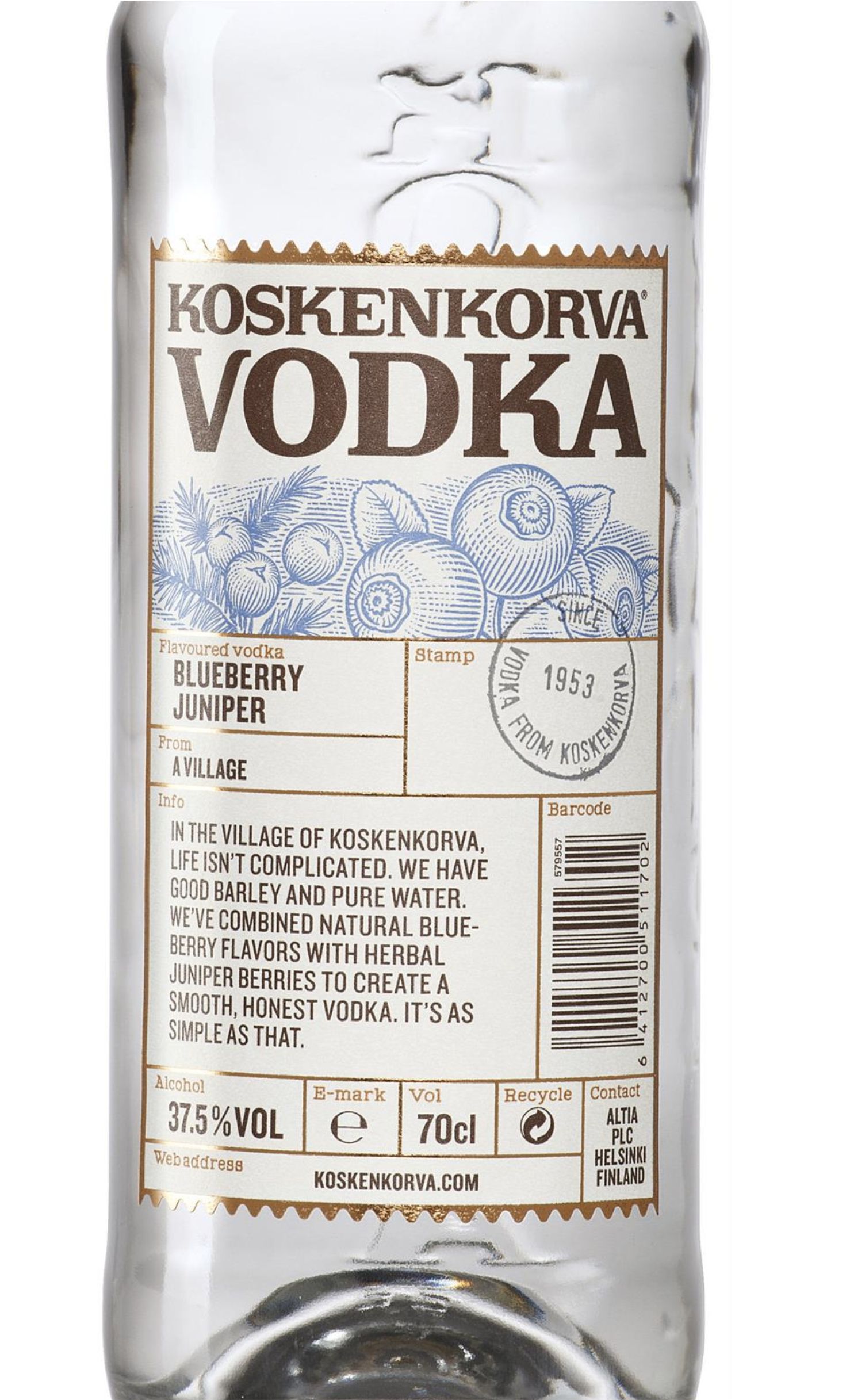 Этикетка Водка Коскенкорва со вкусом черники и можжевельника, 0.7 л