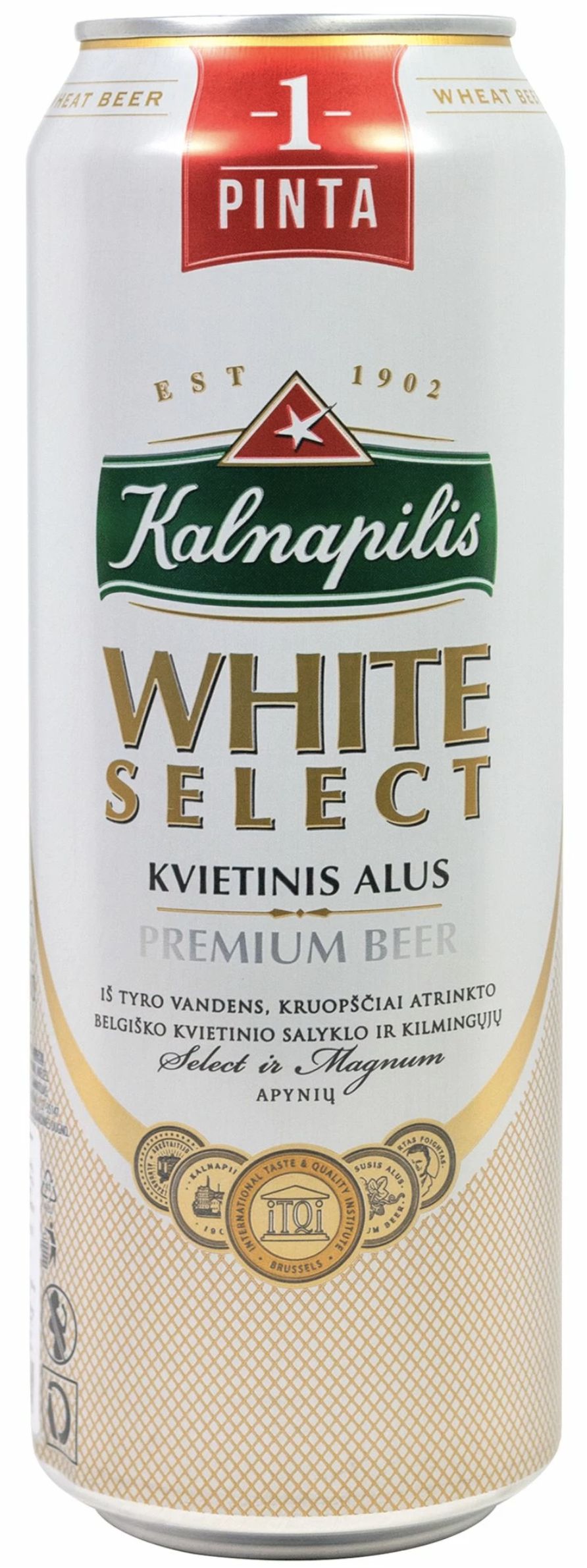 Пиво Калнапилис Вайт Селект светлое 0,568л бан, алк 5,0%