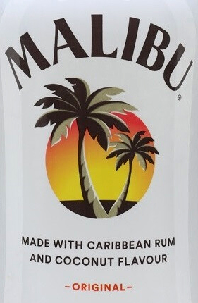 Этикетка Ликёр десертный “Малибу” на основе карибского рома со вкусом кокоса  креп 21%, емк 0,5л