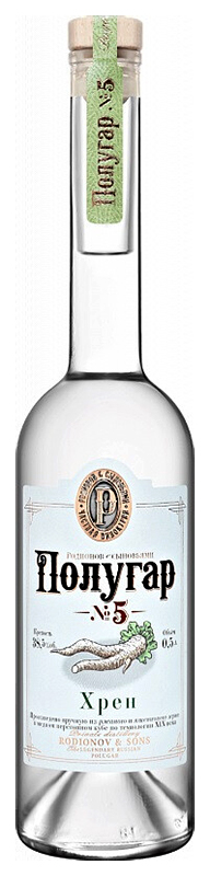 Напиток спиртной зерновой дистиллированный купажированный Полугар №5 Хрен креп 38,5%, емк 0,5л.