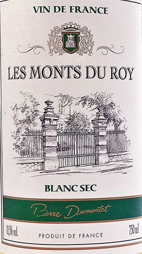 Этикетка Вино ординарное Ле Мон ду Руа белое сухое,. Пьер Дюмонте креп 11,5%, емк 0,75л