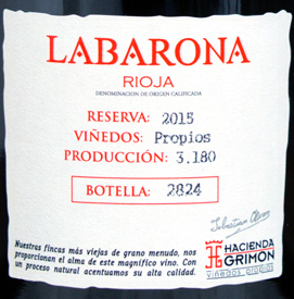 Этикетка Лабарона Резерва 2015г  красное сухое алк. 13,5%0,75 л.